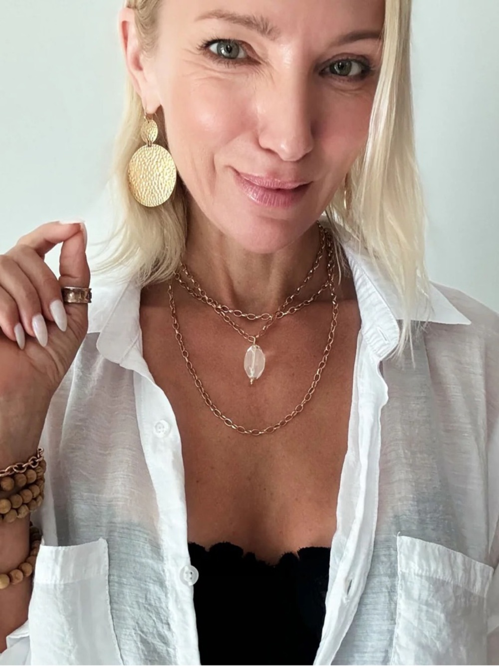 Katia Designs Layered Chain Necklace with Quartz pendant BRAND NEW - Picture 5 of 10